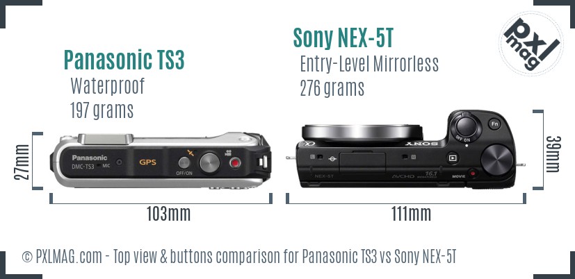 Panasonic TS3 vs Sony NEX-5T top view buttons comparison