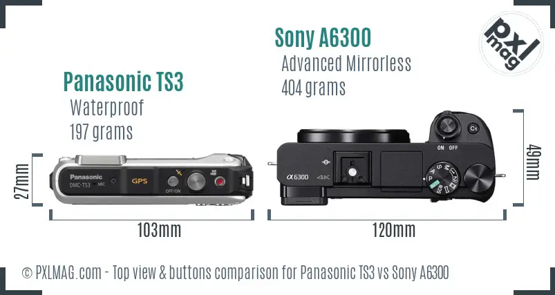 Panasonic TS3 vs Sony A6300 top view buttons comparison Panasonic TS3 vs Sony A6300 top view buttons comparison