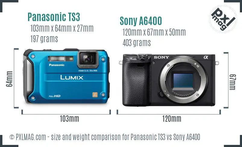 Panasonic TS3 vs Sony A6400 size comparison