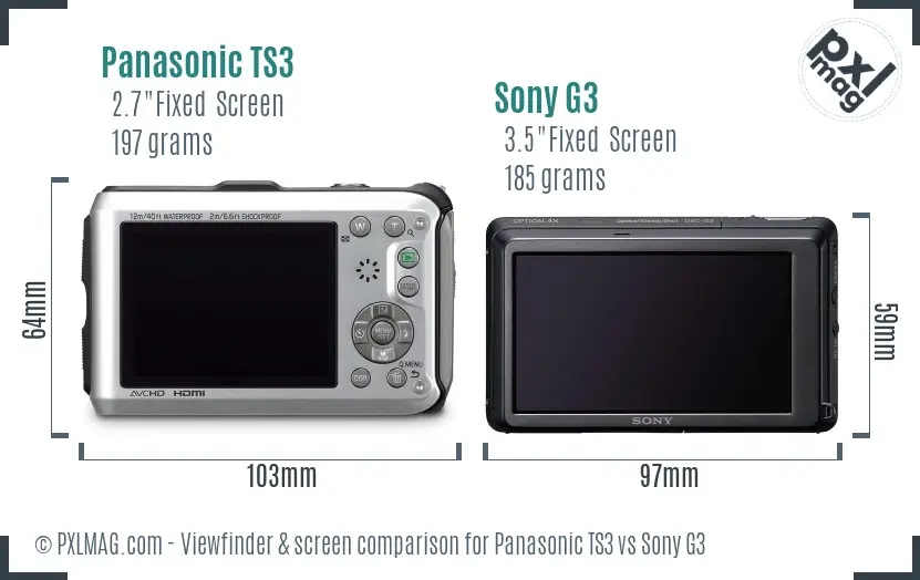Panasonic TS3 vs Sony G3 Screen and Viewfinder comparison