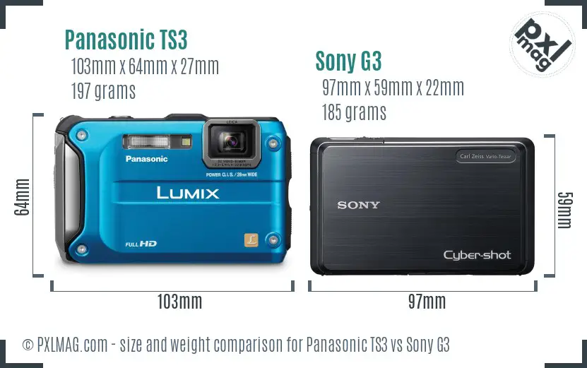 Panasonic TS3 vs Sony G3 size comparison