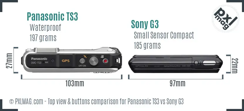 Panasonic TS3 vs Sony G3 top view buttons comparison