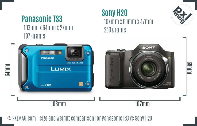 Panasonic TS3 vs Sony H20 size comparison
