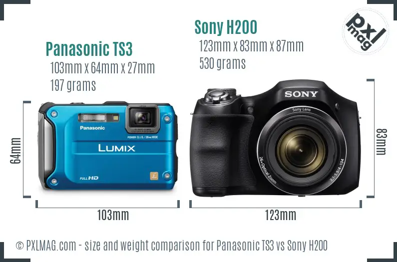 Panasonic TS3 vs Sony H200 size comparison