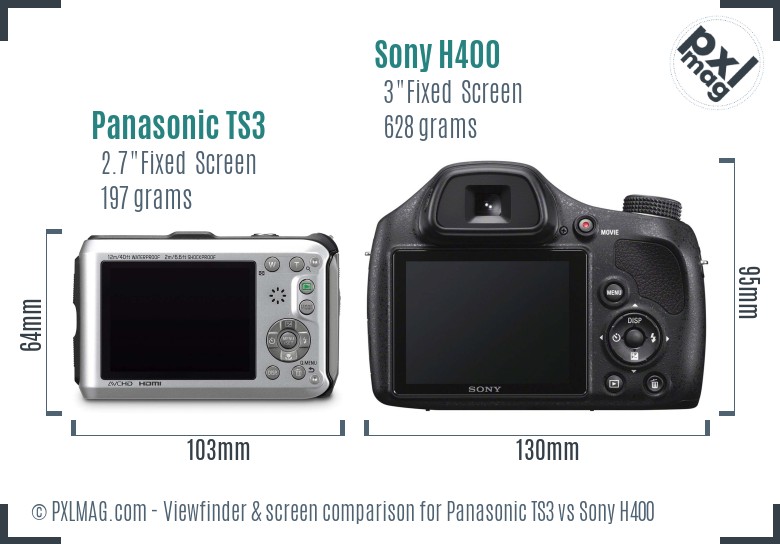 Panasonic TS3 vs Sony H400 Screen and Viewfinder comparison