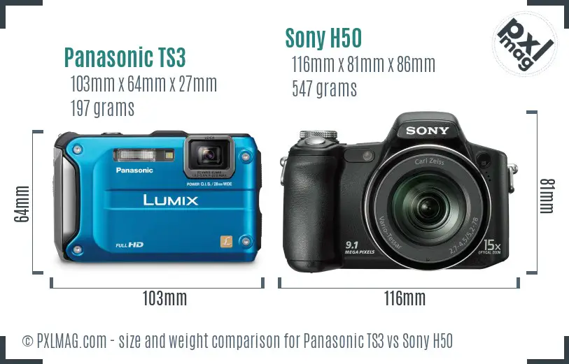 Panasonic TS3 vs Sony H50 size comparison Panasonic TS3 vs Sony H50 size comparison