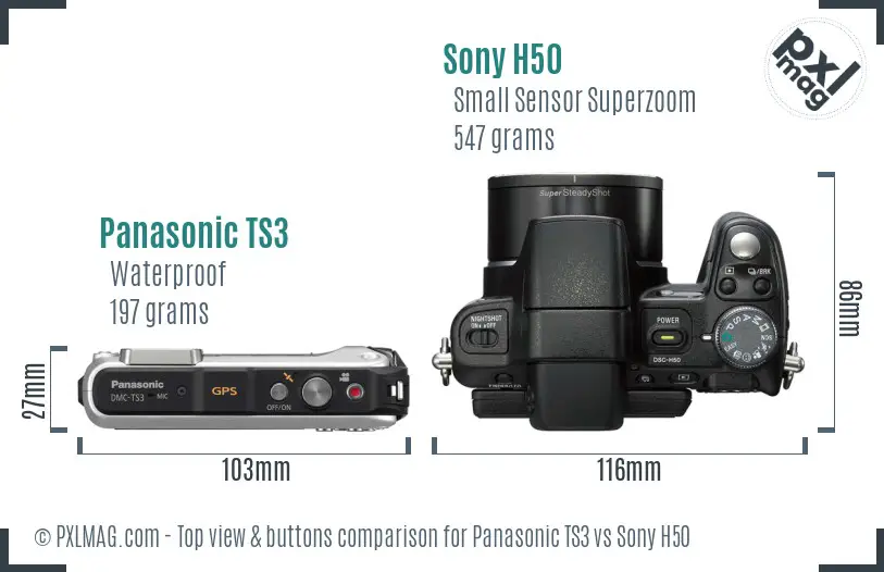 Panasonic TS3 vs Sony H50 top view buttons comparison Panasonic TS3 vs Sony H50 top view buttons comparison