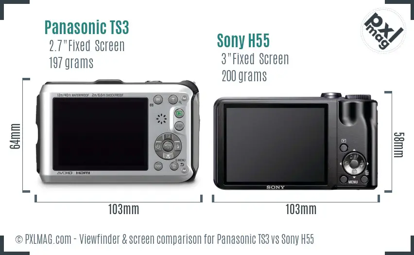 Panasonic TS3 vs Sony H55 Screen and Viewfinder comparison