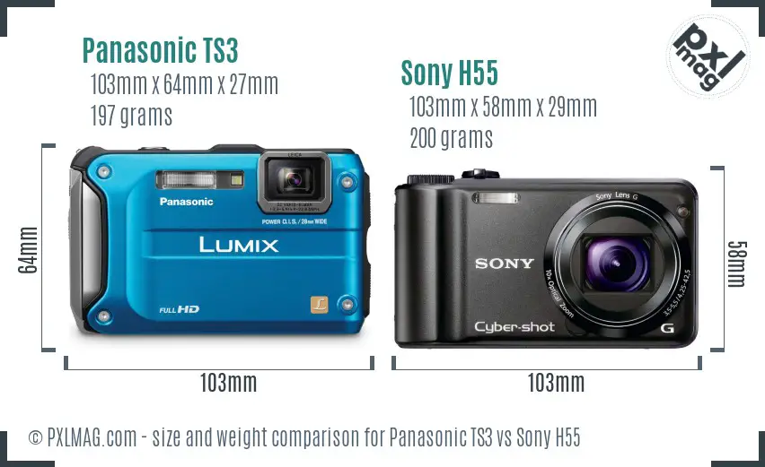 Panasonic TS3 vs Sony H55 size comparison