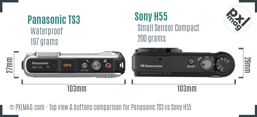 Panasonic TS3 vs Sony H55 top view buttons comparison