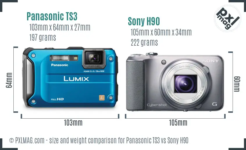 Panasonic TS3 vs Sony H90 size comparison Panasonic TS3 vs Sony H90 size comparison