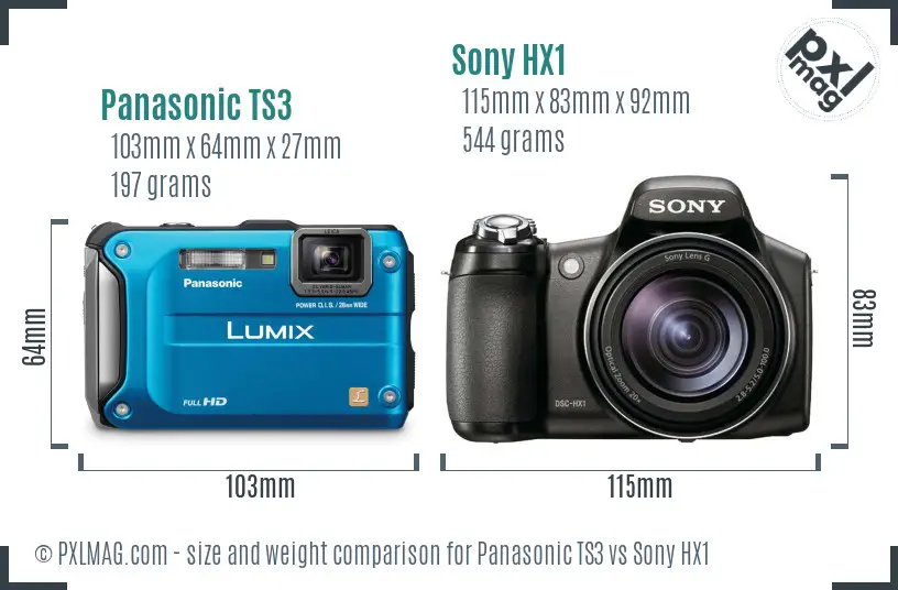 Panasonic TS3 vs Sony HX1 size comparison