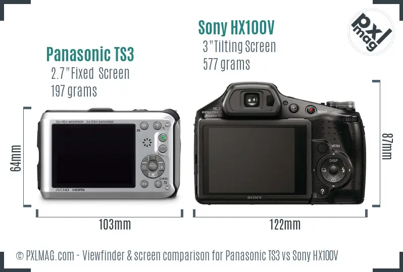 Panasonic TS3 vs Sony HX100V Screen and Viewfinder comparison