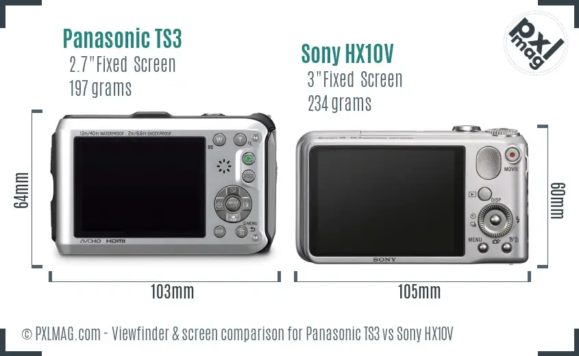 Panasonic TS3 vs Sony HX10V Screen and Viewfinder comparison