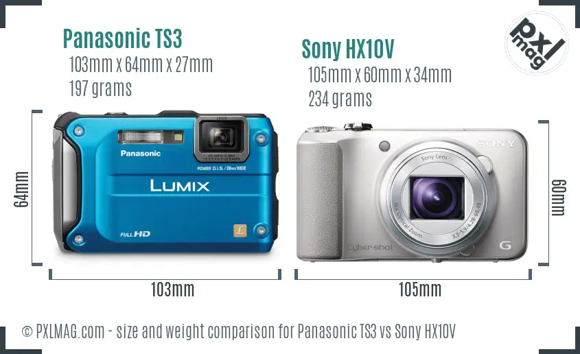 Panasonic TS3 vs Sony HX10V size comparison