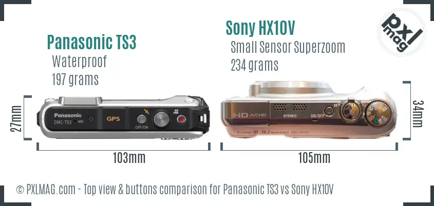 Panasonic TS3 vs Sony HX10V top view buttons comparison