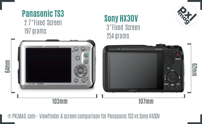 Panasonic TS3 vs Sony HX30V Screen and Viewfinder comparison