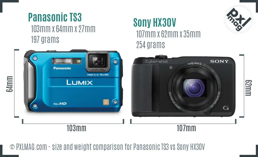 Panasonic TS3 vs Sony HX30V size comparison