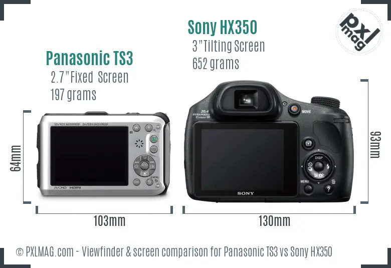Panasonic TS3 vs Sony HX350 Screen and Viewfinder comparison