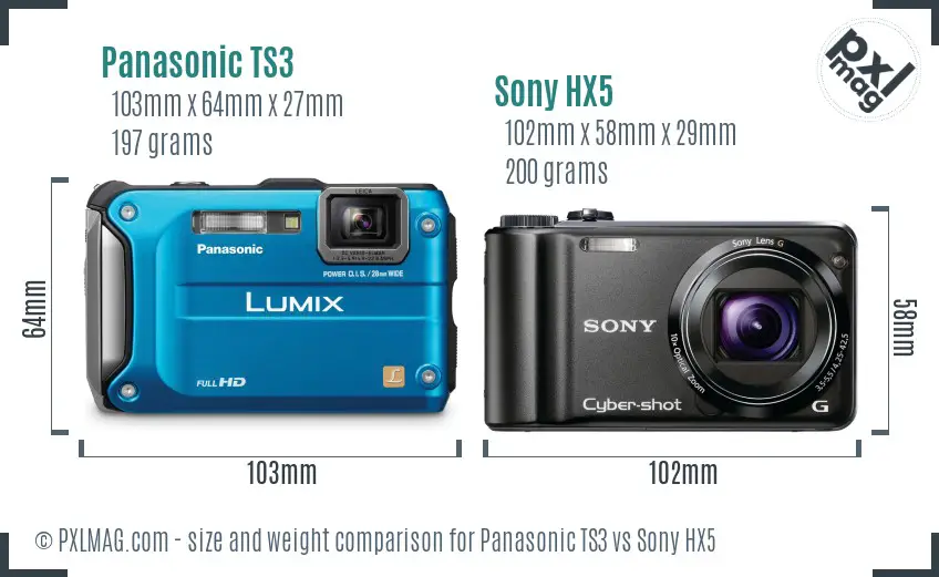Panasonic TS3 vs Sony HX5 size comparison