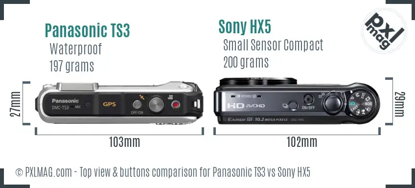 Panasonic TS3 vs Sony HX5 top view buttons comparison