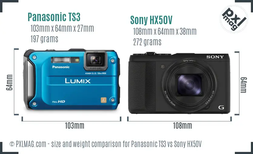 Panasonic TS3 vs Sony HX50V size comparison Panasonic TS3 vs Sony HX50V size comparison