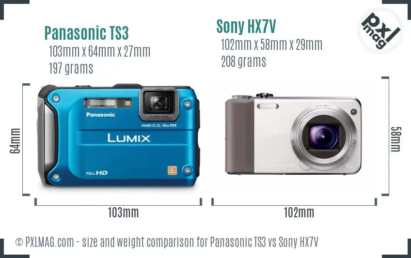 Panasonic TS3 vs Sony HX7V size comparison Panasonic TS3 vs Sony HX7V size comparison
