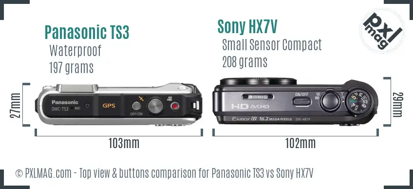 Panasonic TS3 vs Sony HX7V top view buttons comparison Panasonic TS3 vs Sony HX7V top view buttons comparison