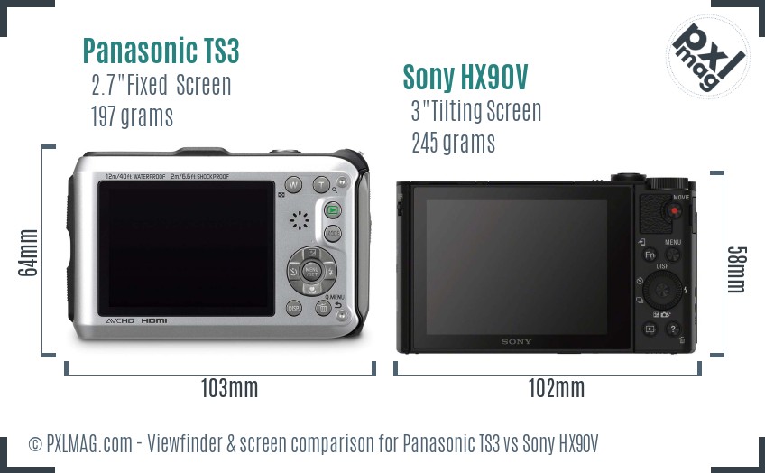 Panasonic TS3 vs Sony HX90V Screen and Viewfinder comparison