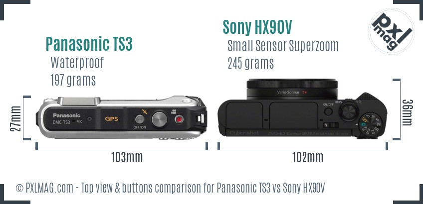 Panasonic TS3 vs Sony HX90V top view buttons comparison