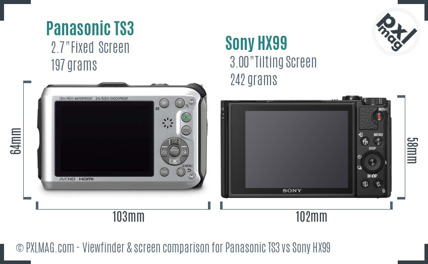 Panasonic TS3 vs Sony HX99 Screen and Viewfinder comparison
