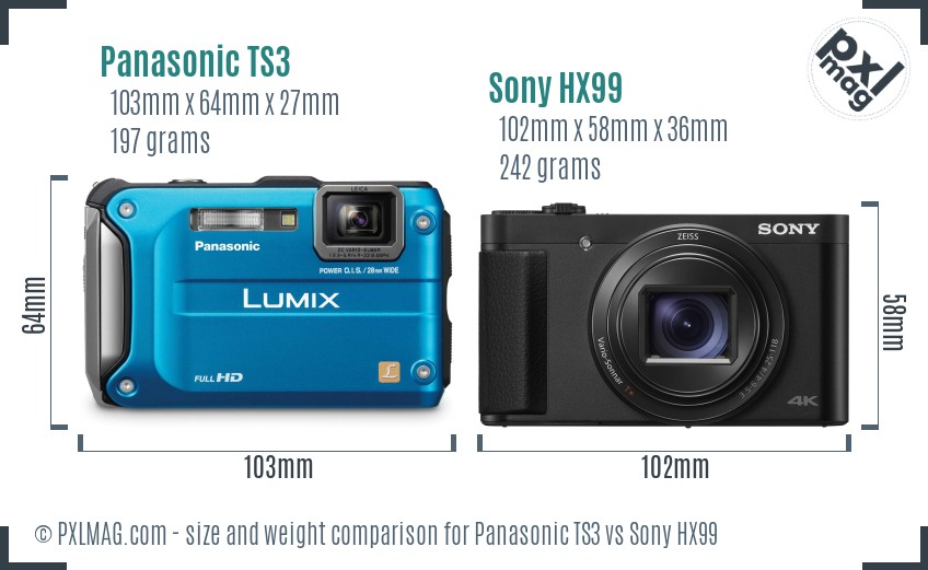 Panasonic TS3 vs Sony HX99 size comparison Panasonic TS3 vs Sony HX99 size comparison