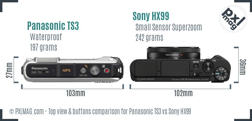 Panasonic TS3 vs Sony HX99 top view buttons comparison