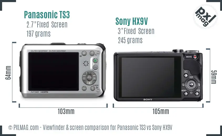 Panasonic TS3 vs Sony HX9V Screen and Viewfinder comparison