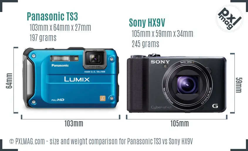 Panasonic TS3 vs Sony HX9V size comparison