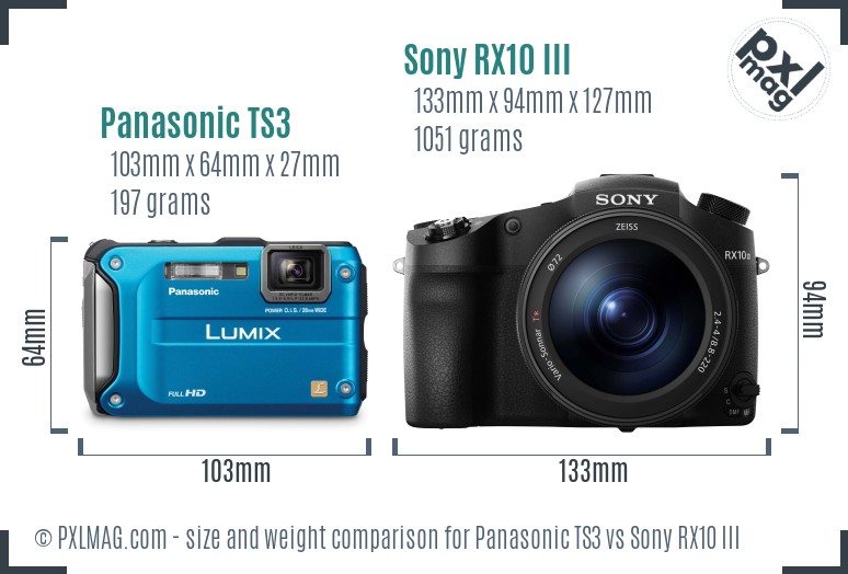 Panasonic TS3 vs Sony RX10 III size comparison