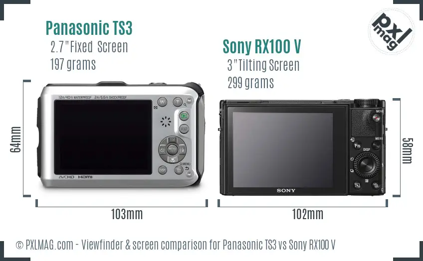 Panasonic TS3 vs Sony RX100 V Screen and Viewfinder comparison