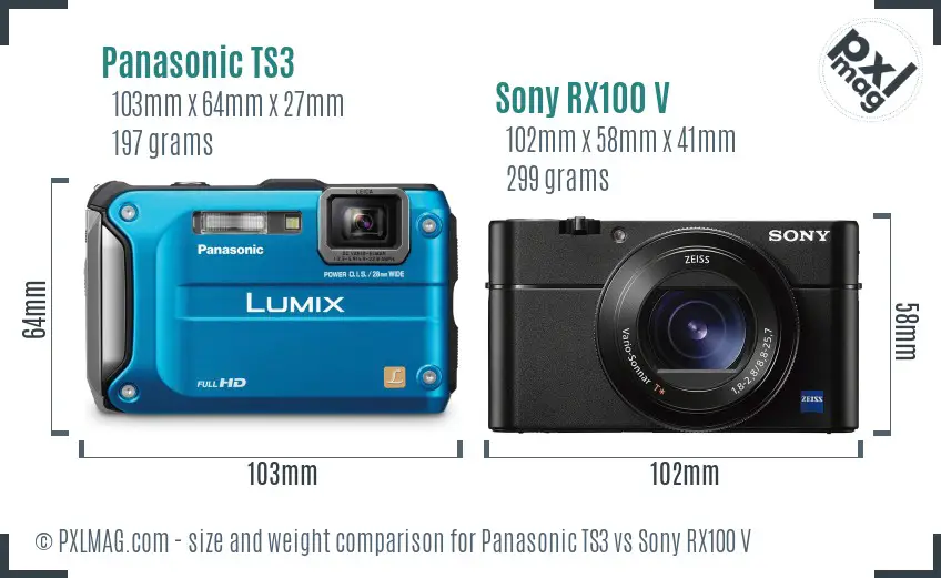 Panasonic TS3 vs Sony RX100 V size comparison