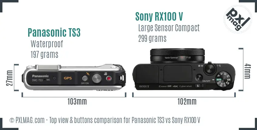 Panasonic TS3 vs Sony RX100 V top view buttons comparison