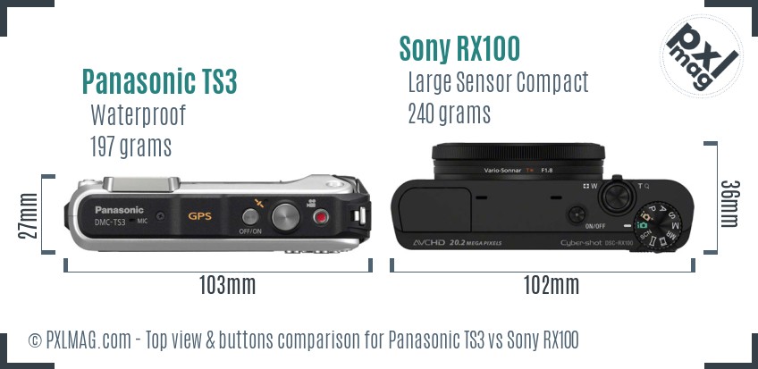 Panasonic TS3 vs Sony RX100 top view buttons comparison
