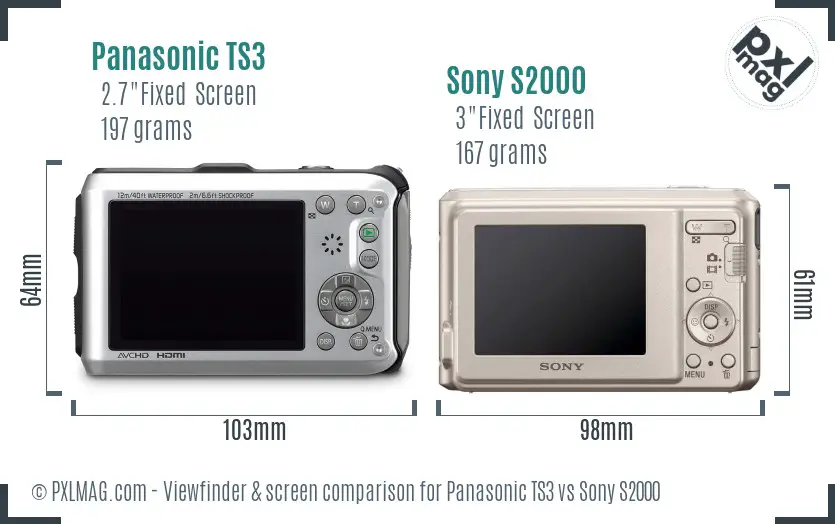 Panasonic TS3 vs Sony S2000 Screen and Viewfinder comparison