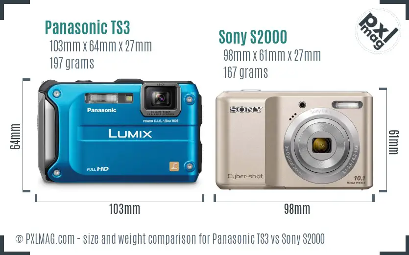 Panasonic TS3 vs Sony S2000 size comparison