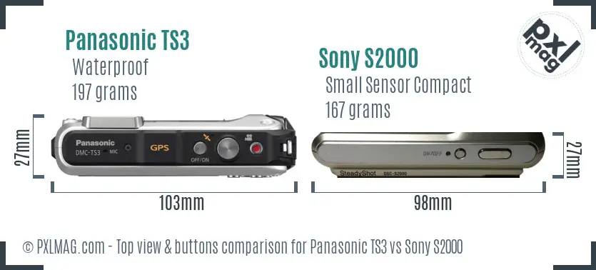 Panasonic TS3 vs Sony S2000 top view buttons comparison