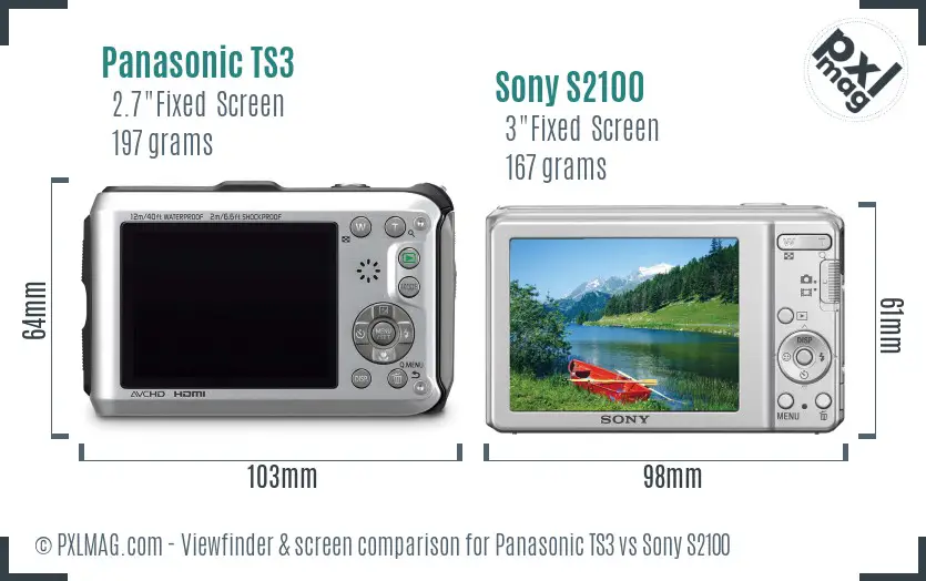 Panasonic TS3 vs Sony S2100 Screen and Viewfinder comparison