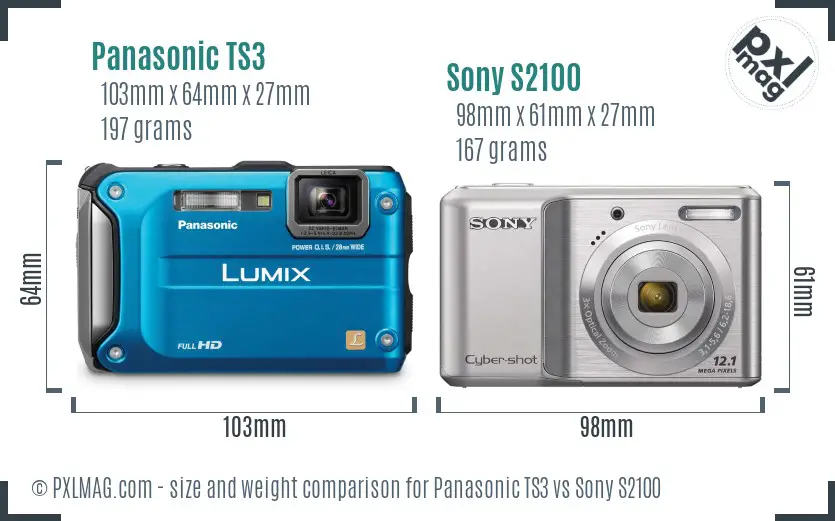 Panasonic TS3 vs Sony S2100 size comparison