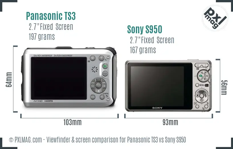 Panasonic TS3 vs Sony S950 Screen and Viewfinder comparison