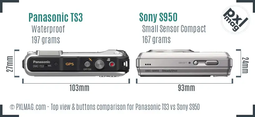 Panasonic TS3 vs Sony S950 top view buttons comparison