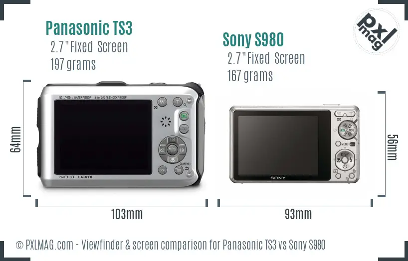 Panasonic TS3 vs Sony S980 Screen and Viewfinder comparison