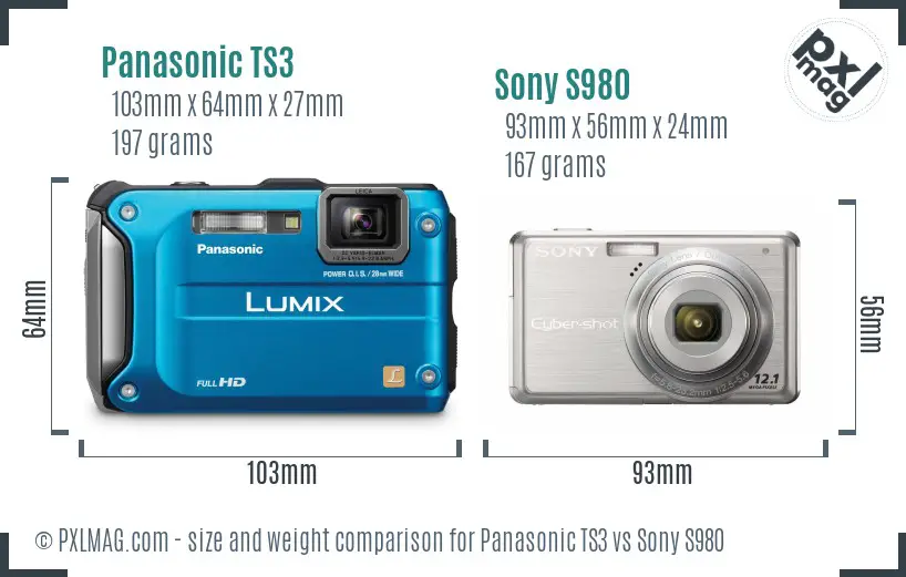 Panasonic TS3 vs Sony S980 size comparison