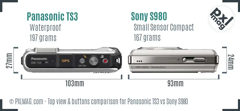 Panasonic TS3 vs Sony S980 top view buttons comparison